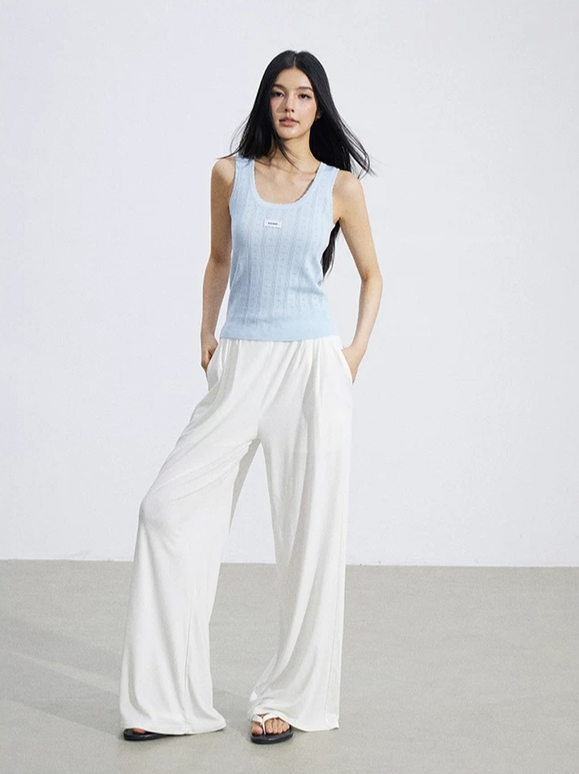 Lace-Trim Flowing Wide-Leg Pants