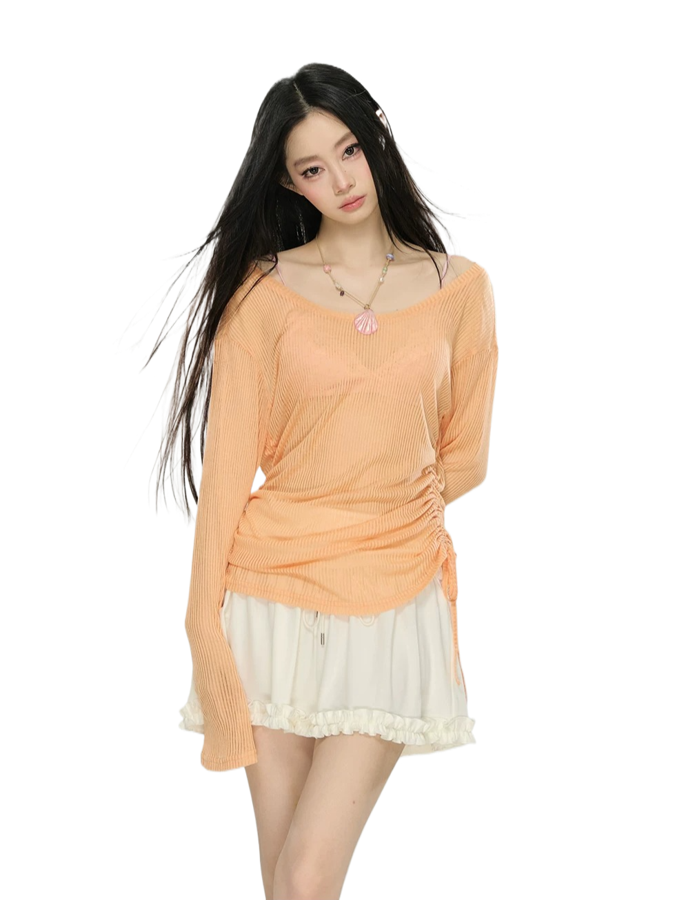 Sheer Textured Knit Open-Back Cover-Up Top