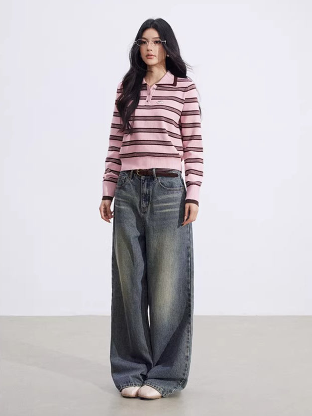 Collegiate Stripe Polo Knit Sweater