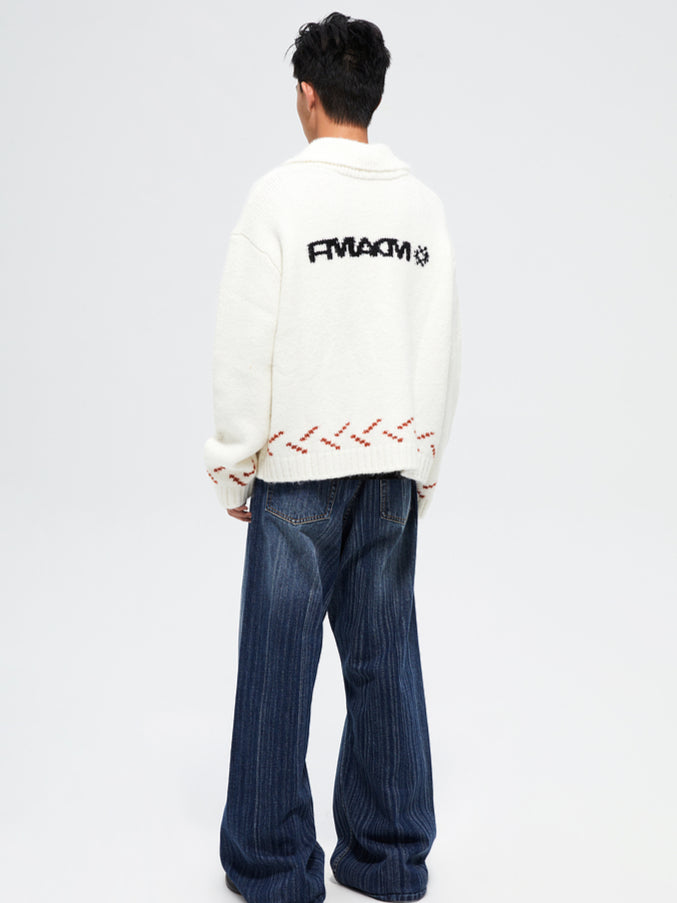 Nordic Skiing Bear Jacquard Christmas Collar Knit Cardigan - CHINASQUAD