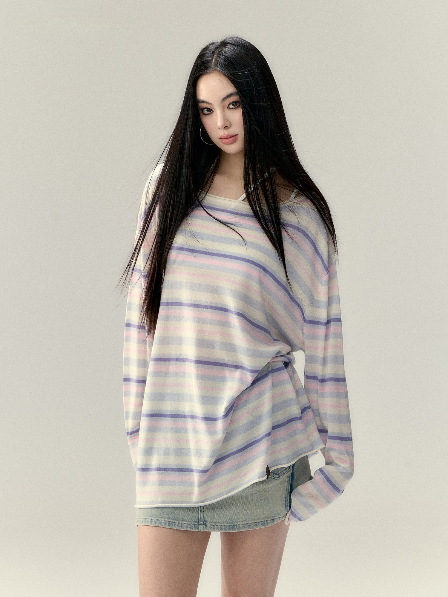 Colorful Striped Woolen Acetate T-shirt - CHINASQUAD