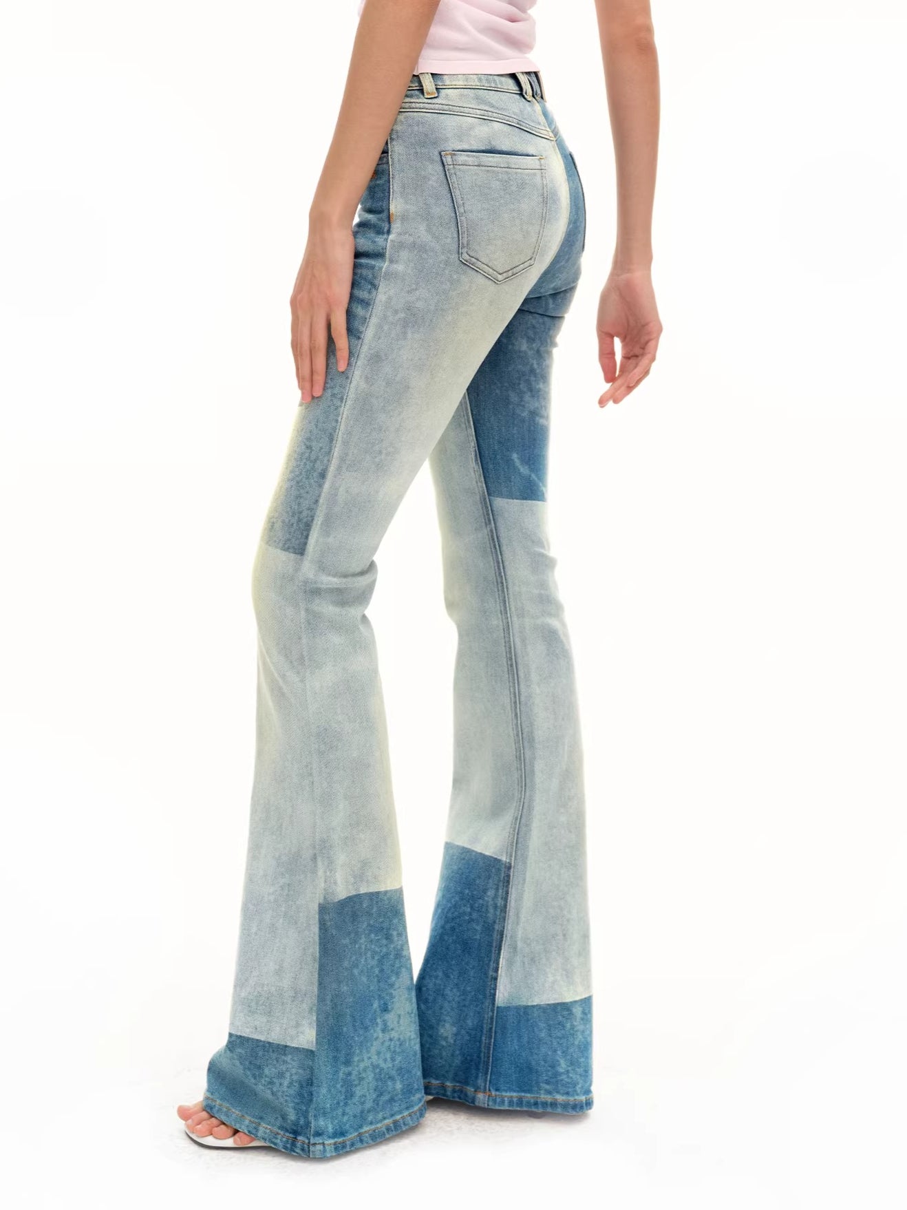 Equestrian Contrast Panel Micro-Flare Denim Jeans