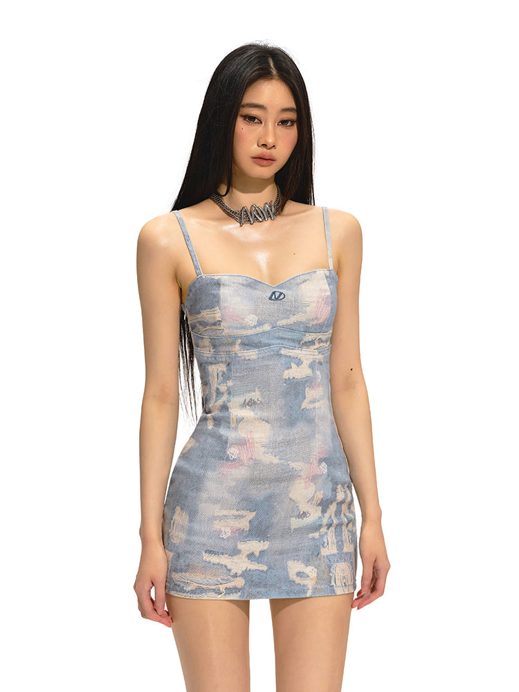 Print Spaghetti Strap Fitted Bodycon Dress - CHINASQUAD