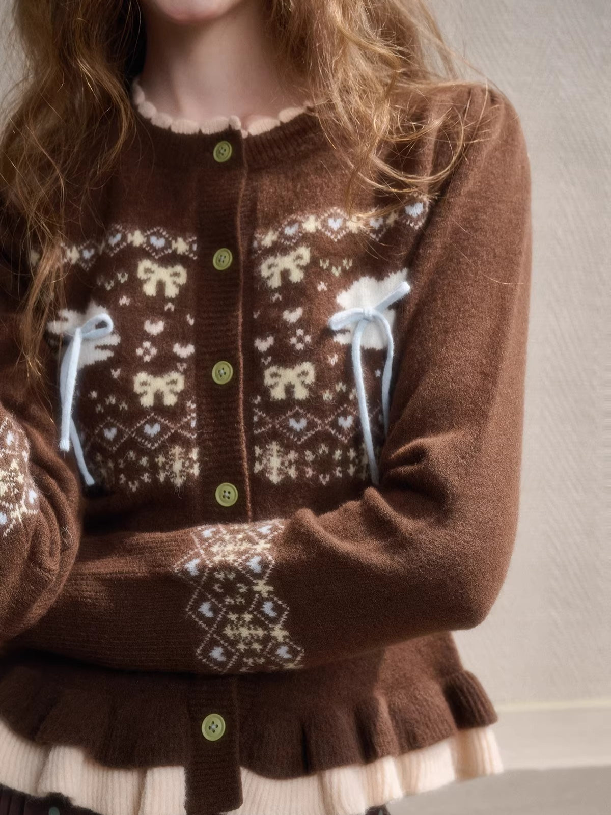 Fair Isle Knit Cardigan & Polka Dot Skirt Set