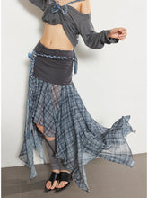 Checkered Mesh Spliced Midi Skirt - CHINASQUAD