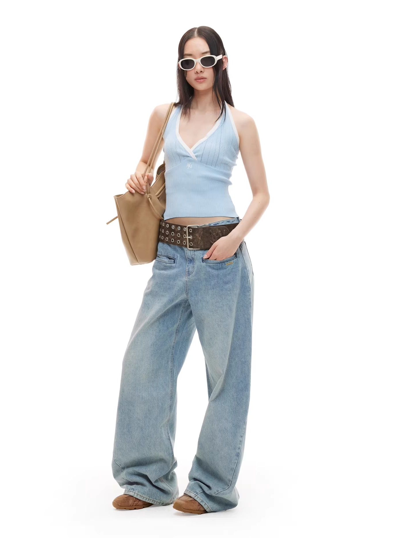 Cross-Pleated Halter Neck Fitted Tank