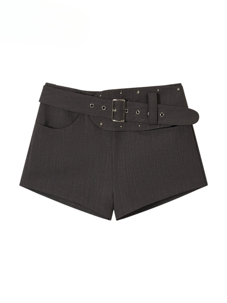 Chic Waist Belt Irregular Detail Shorts - CHINASQUAD