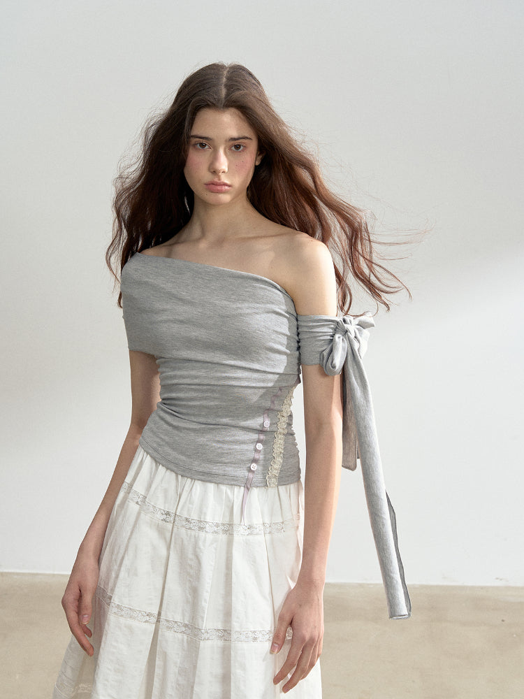 Diagonal Strap Off-shoulder T-shirt - CHINASQUAD