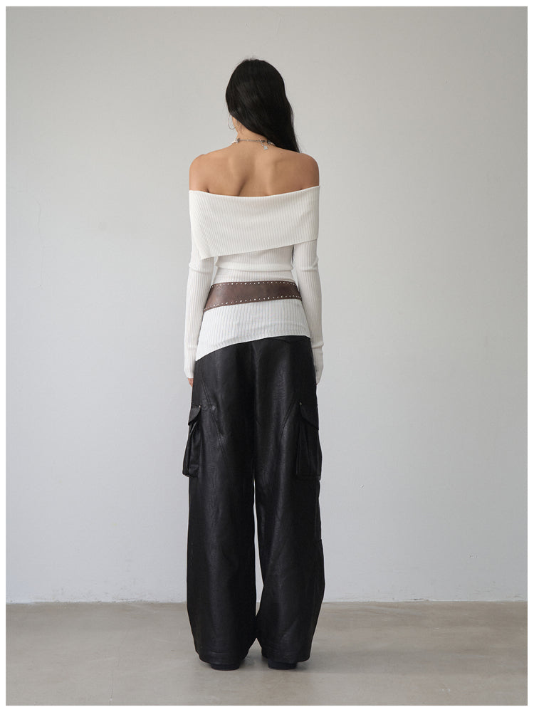 One-Shoulder Collared Knit Crewneck - CHINASQUAD