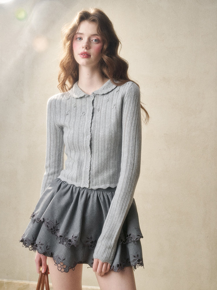 Embroidered Wool Hollow Cardigan & Tank Top Set - CHINASQUAD