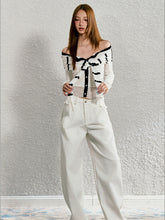 White Tie Detail Off-shoulder Knit Cardigan - CHINASQUAD