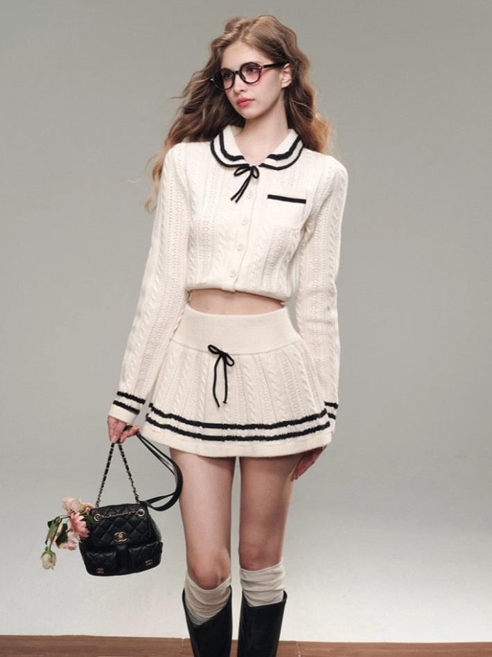 (Final Sale) Sailor Doll Collar Knit Cardigan & Skirt Set - CHINASQUAD