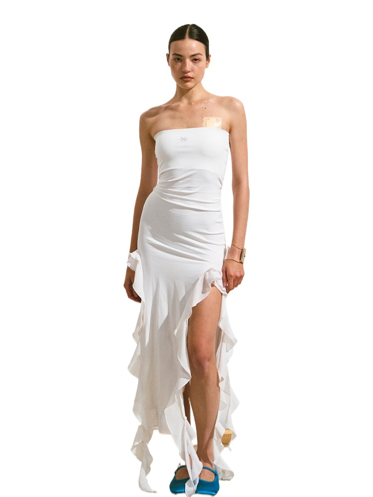 NAWS Asymmetrical Ruffle Bandeau Dress CHINASQUAD NAWS Asymmetrical Ruffle Bandeau Dress CHINASQUAD