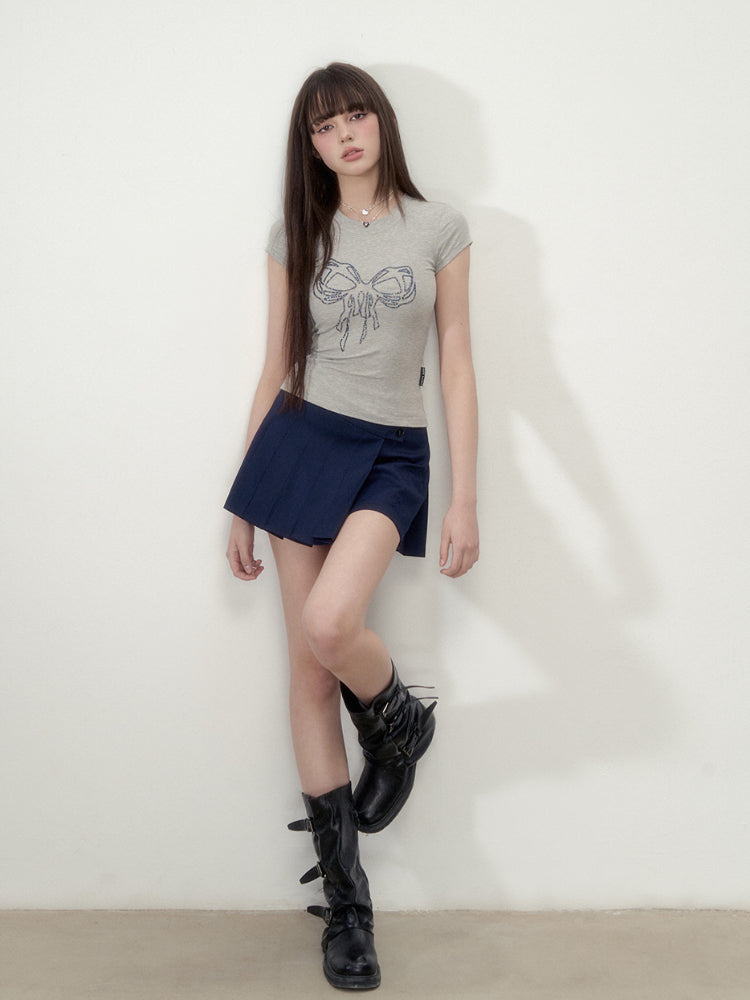 Bow Tie Rhinestone Short Sleeve T-shirt - CHINASQUAD