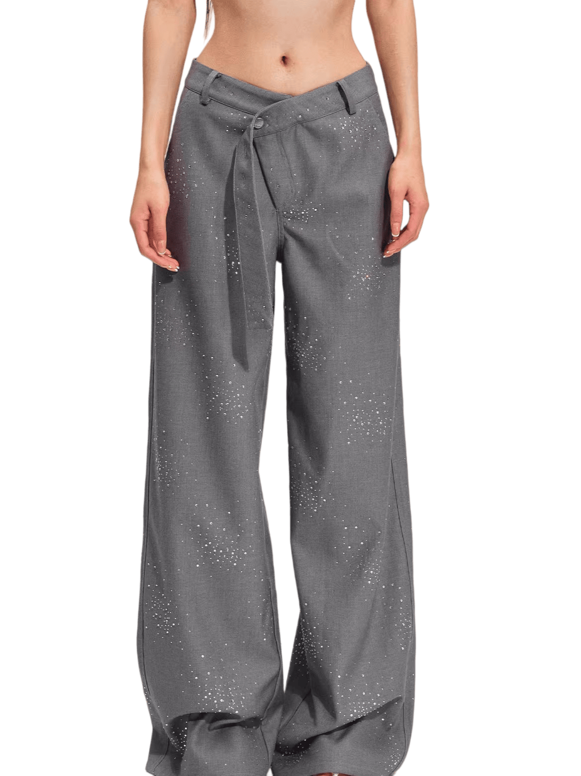 Embellished Low-Rise Wide-Leg Tailored Trousers