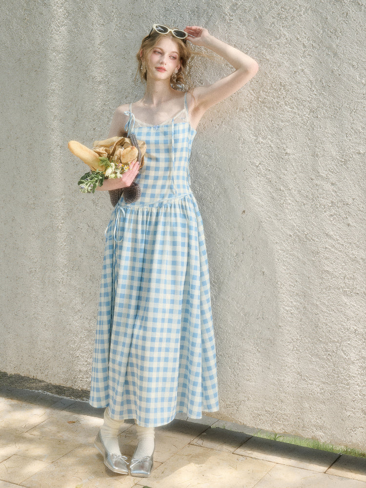 Lace Fake Two-Piece Pleated Patchwork Dress - CHINASQUAD