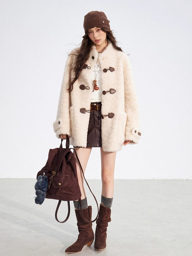 Wool-Blend Shearling Buttoned Jacket