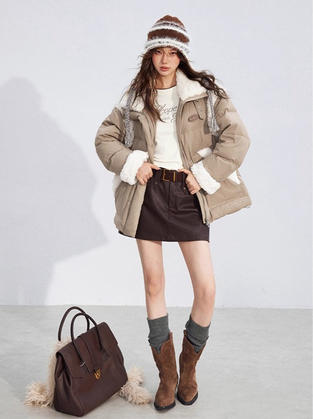 Shearling Panel 90% White Duck Down Jacket