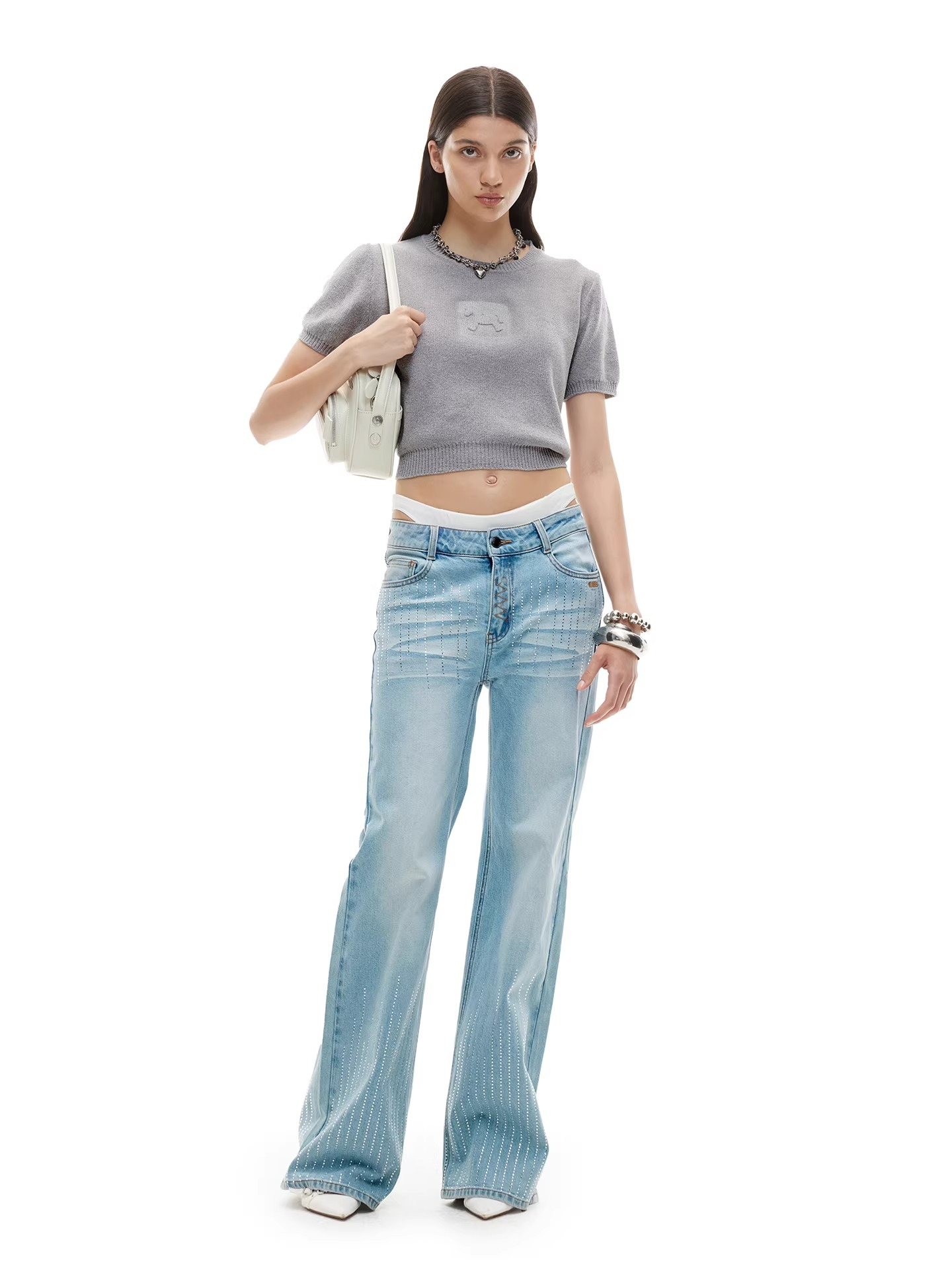 Embossed Logo Cropped Knit Tee