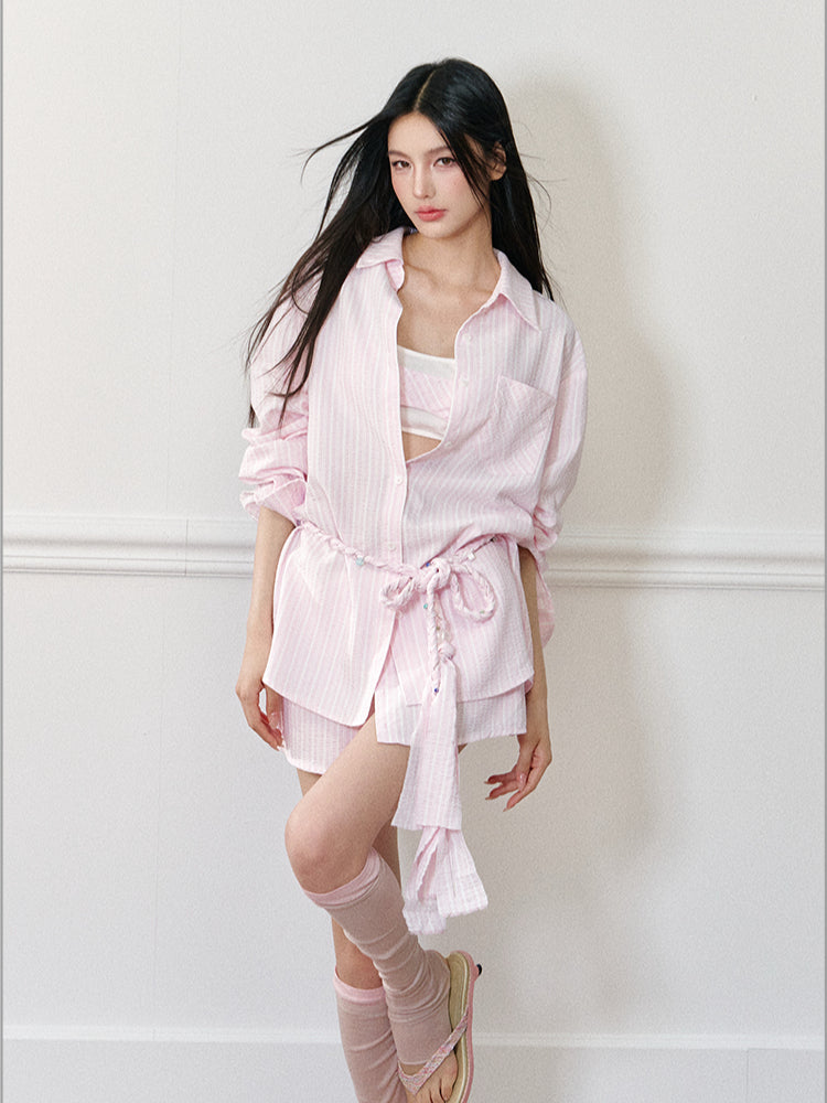 Fake Two-Piece Slip Tank Top & Shorts Set - CHINASQUAD