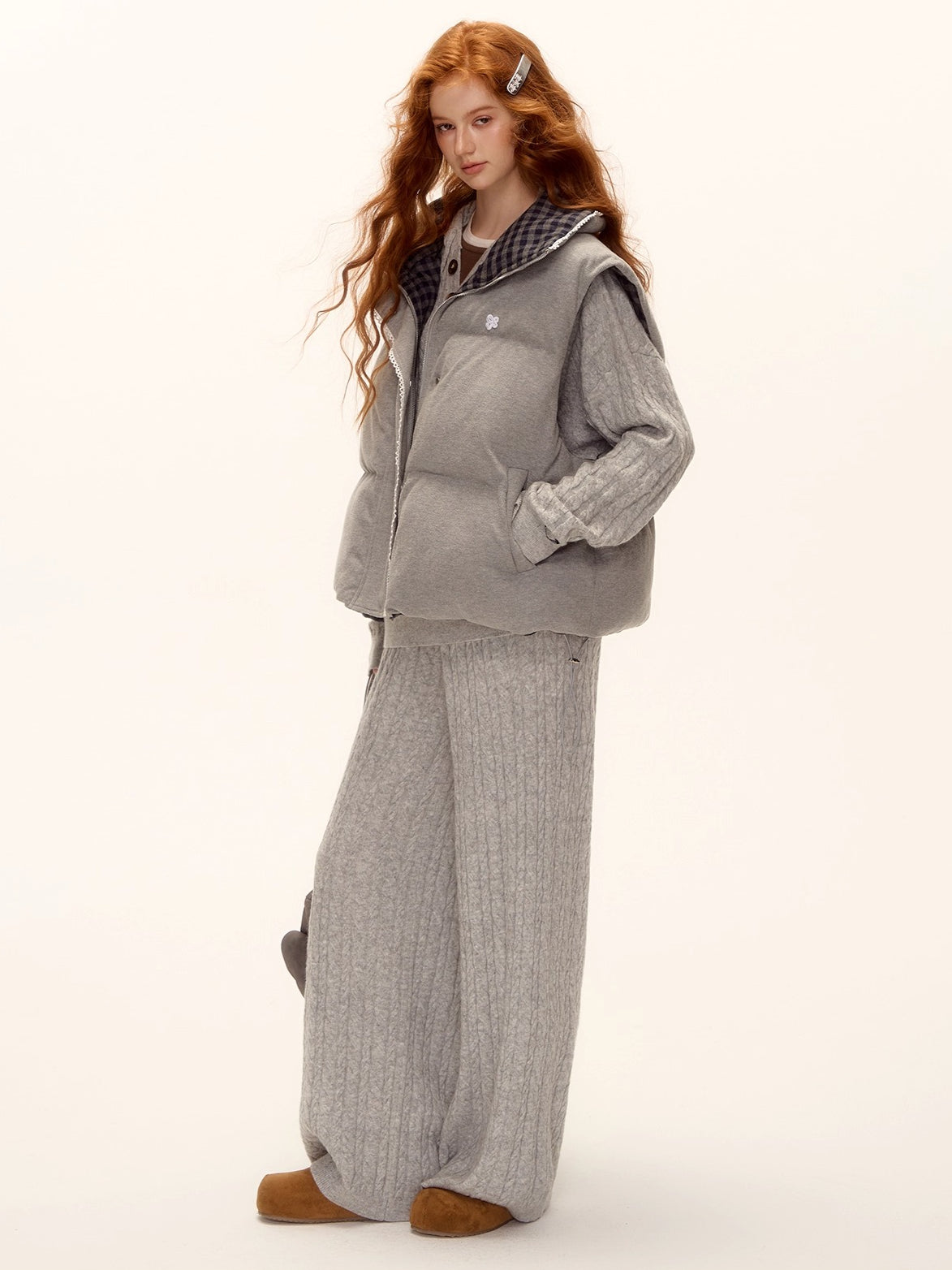 Reversible Plaid Lace-Trim Padded Vest