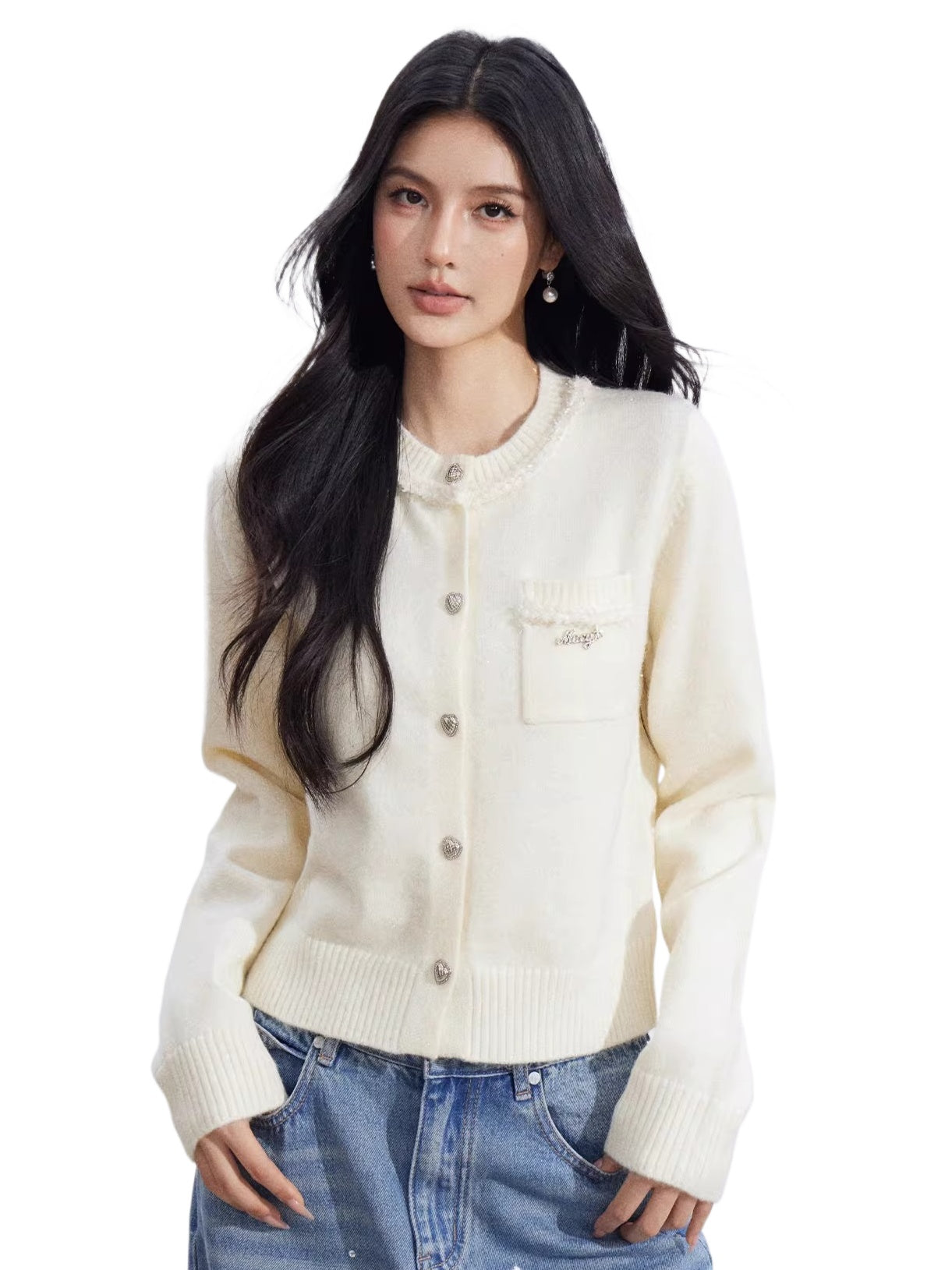 Shimmer-Thread Tweed-Inspired Knit Sweater