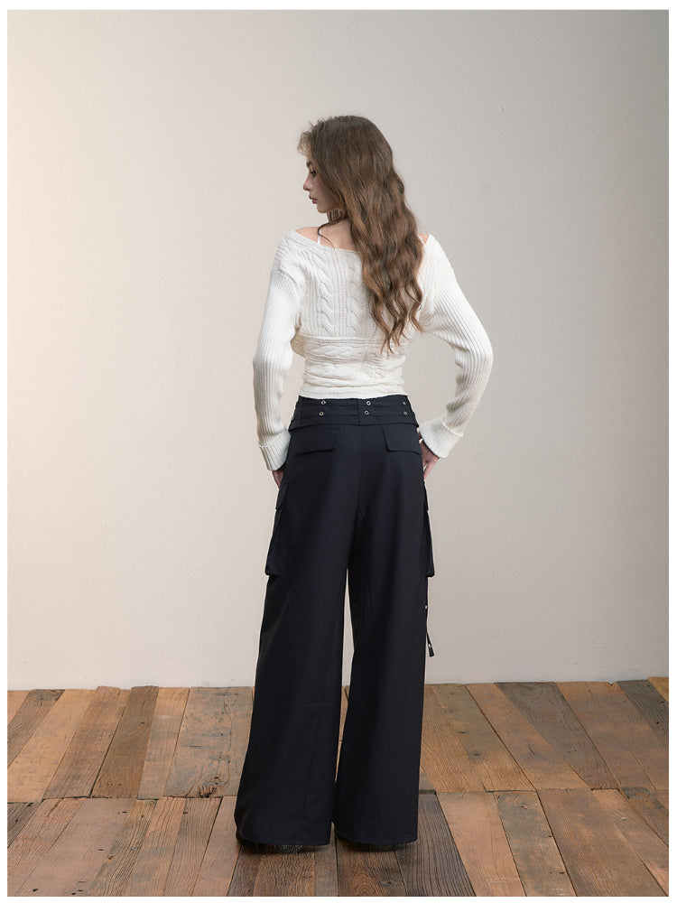 Folded Waist Three-Dimensional Pocket Casual Pants - CHINASQUAD