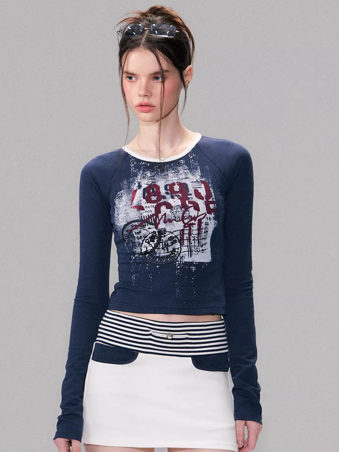 Vintage Print Layered Slim Fit Top Set