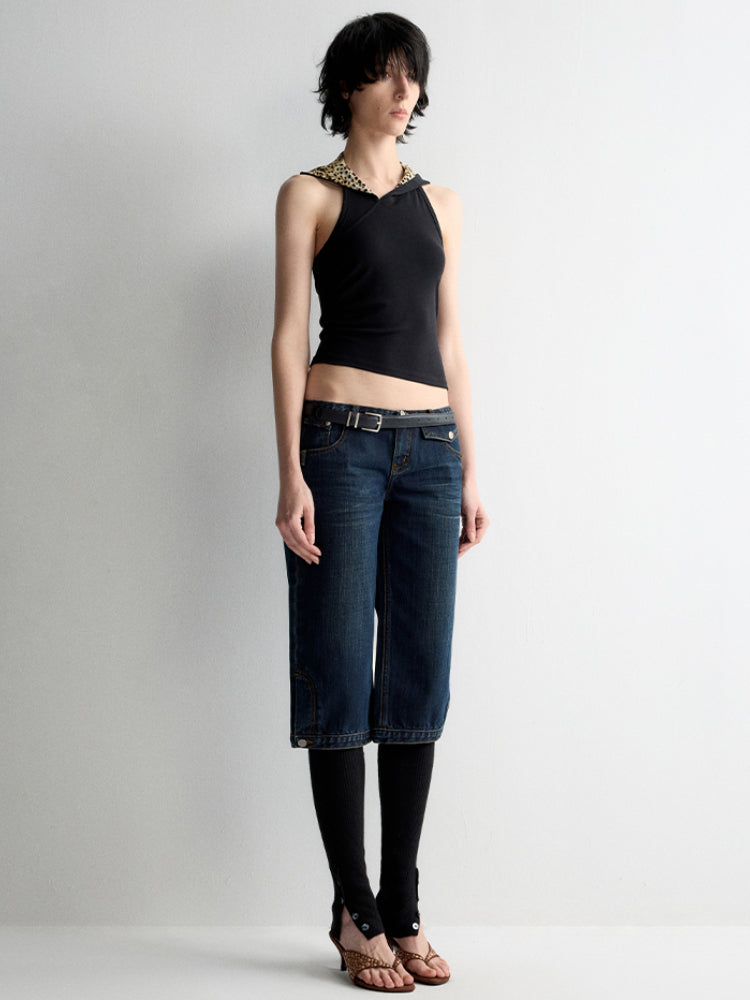 Ultra-Low Waist Straight-Leg Bermuda Jeans - CHINASQUAD