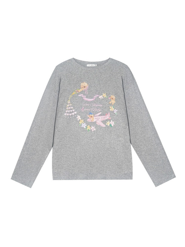 Crew Neck Dog Print Long-Sleeve Tee - CHINASQUAD