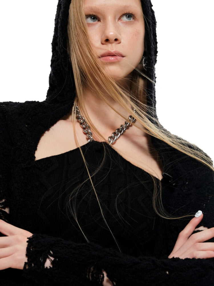 Black & White Chain Knit Tube Top - CHINASQUAD