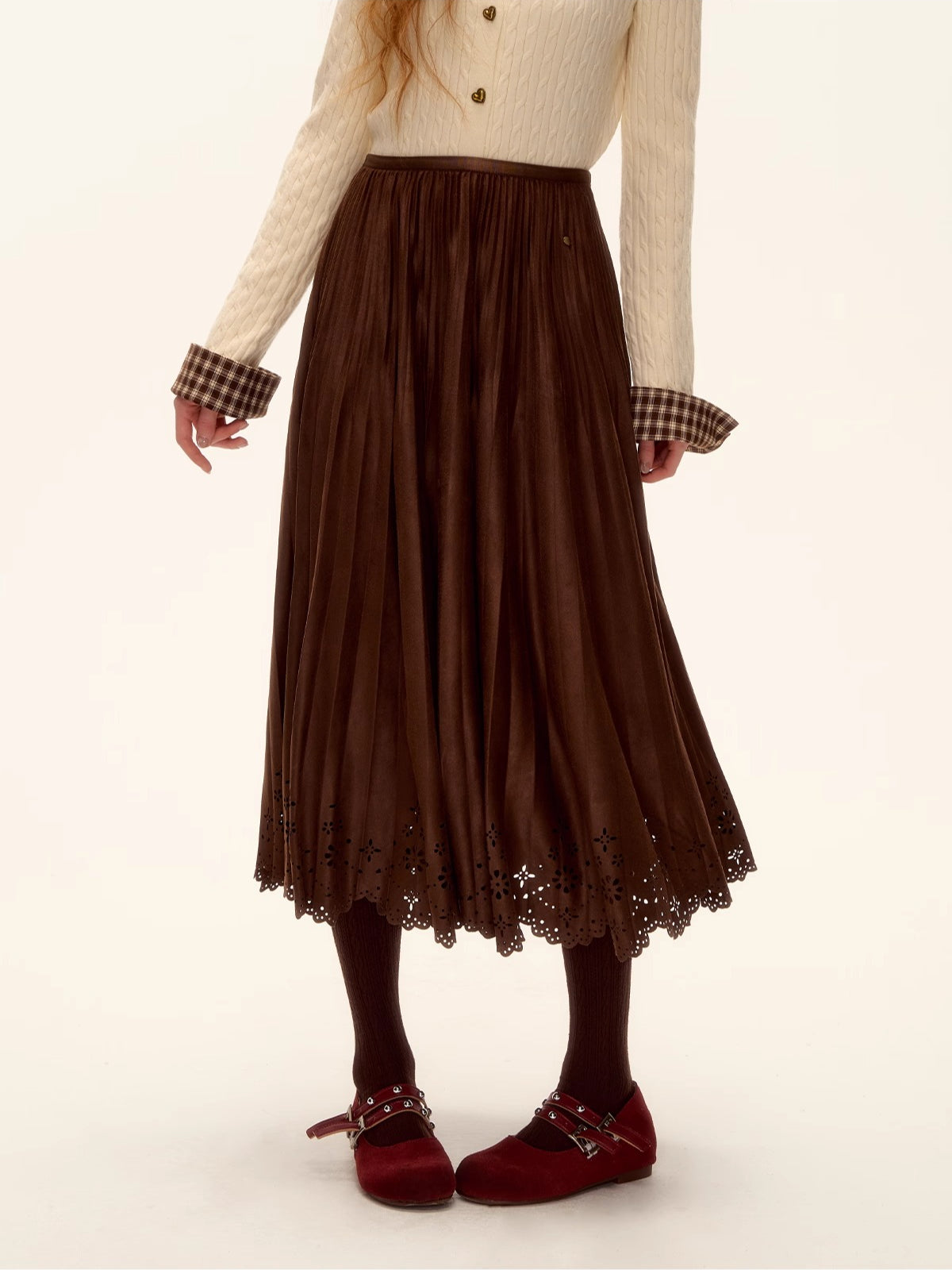 Suede Pleated Midi Skirt