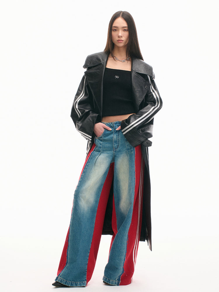 Textured Relaxed Fit Leather Trench Coat - CHINASQUAD