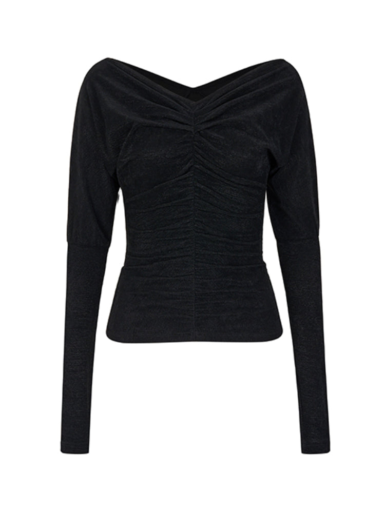 Two-Way Off-Shoulder Ruched Long Sleeve Blouse - CHINASQUAD