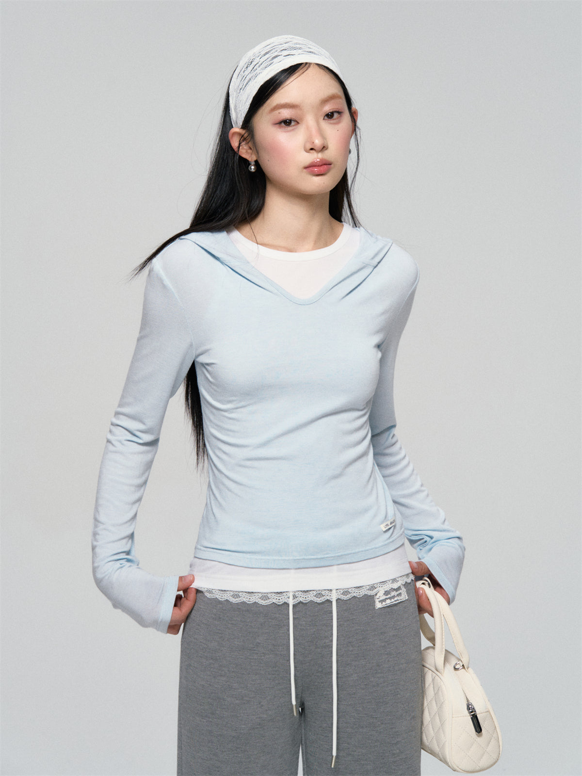 Dual-Layer Hooded Lace Trim Top - CHINASQUAD