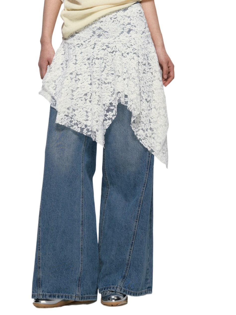 Asymmetric Sheer Lace Layered Skirt - CHINASQUAD