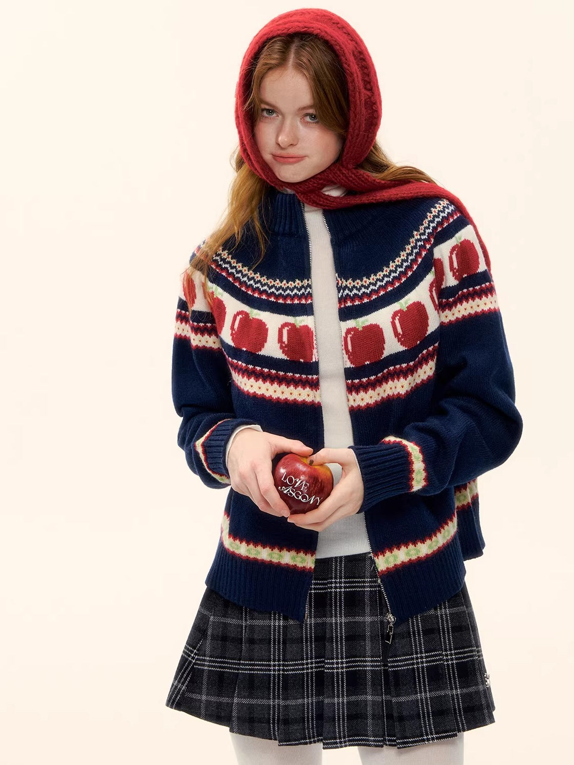 Zip-Up Wool-Blend Knit Cardigan