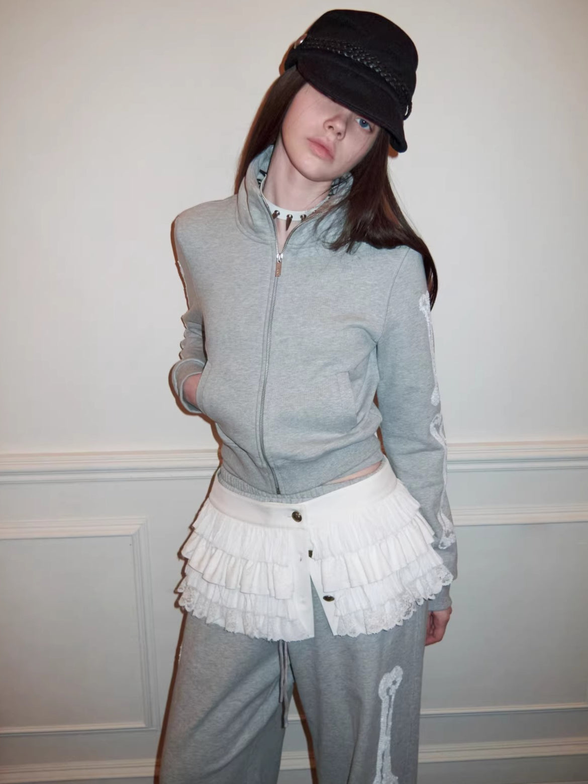 Stand-Collar Cropped Sweatshirt & Jogger Set