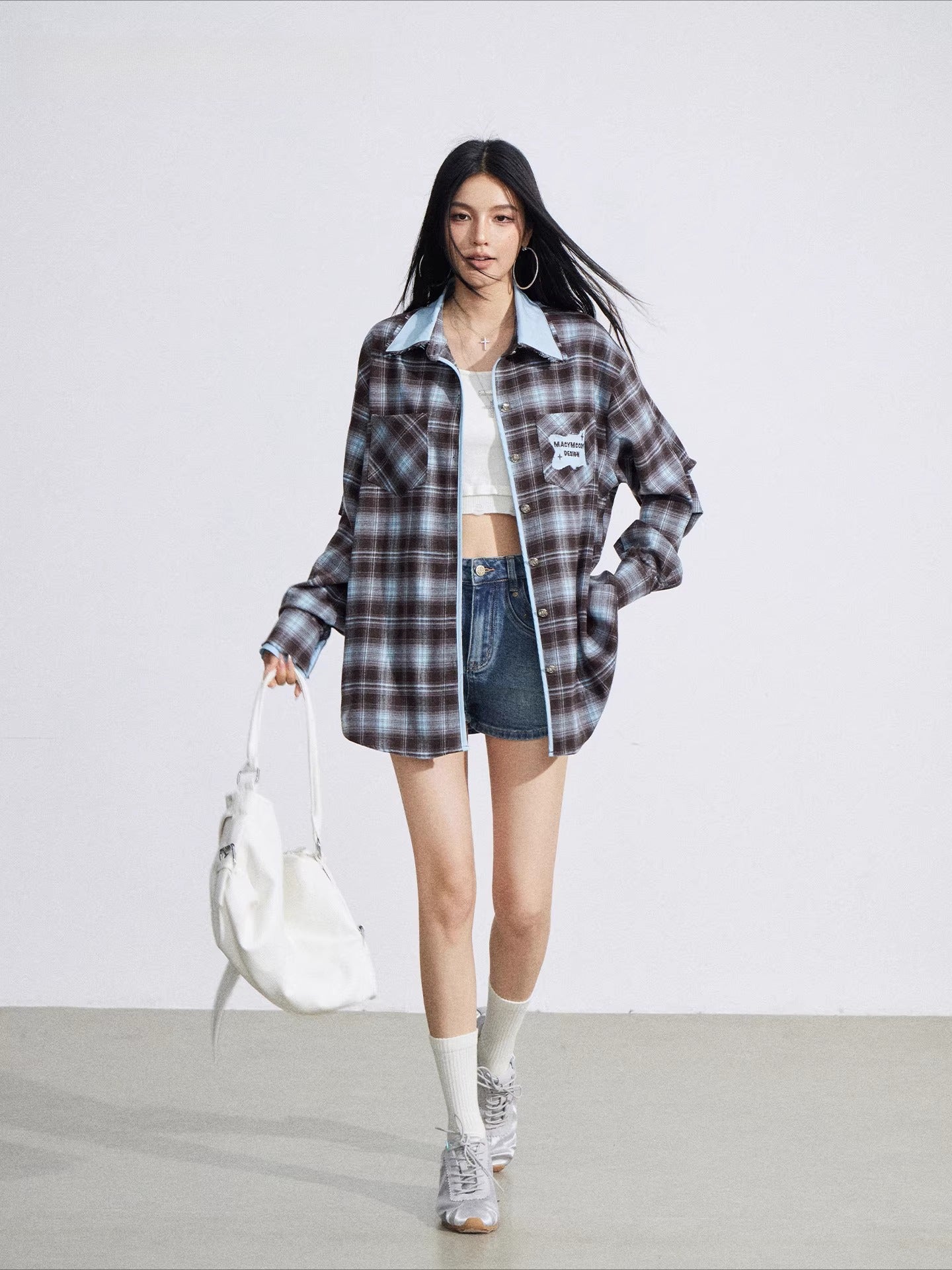 Vintage Contrast Embroidered Plaid Shirt