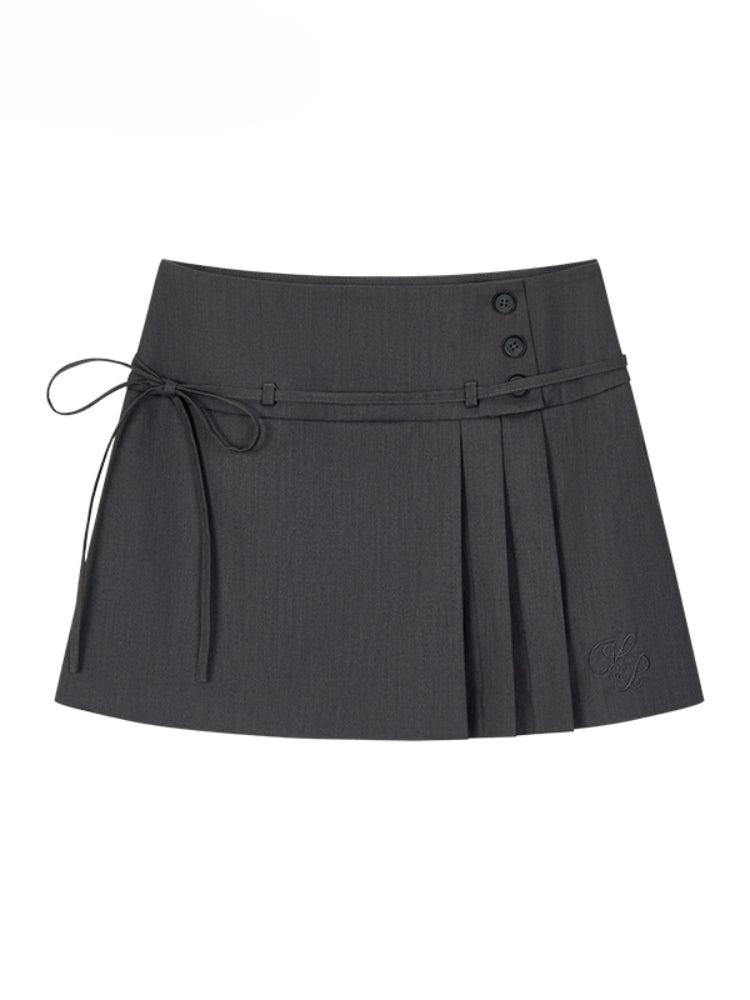 Pleated Bowknot Tie Half Skirt - CHINASQUAD