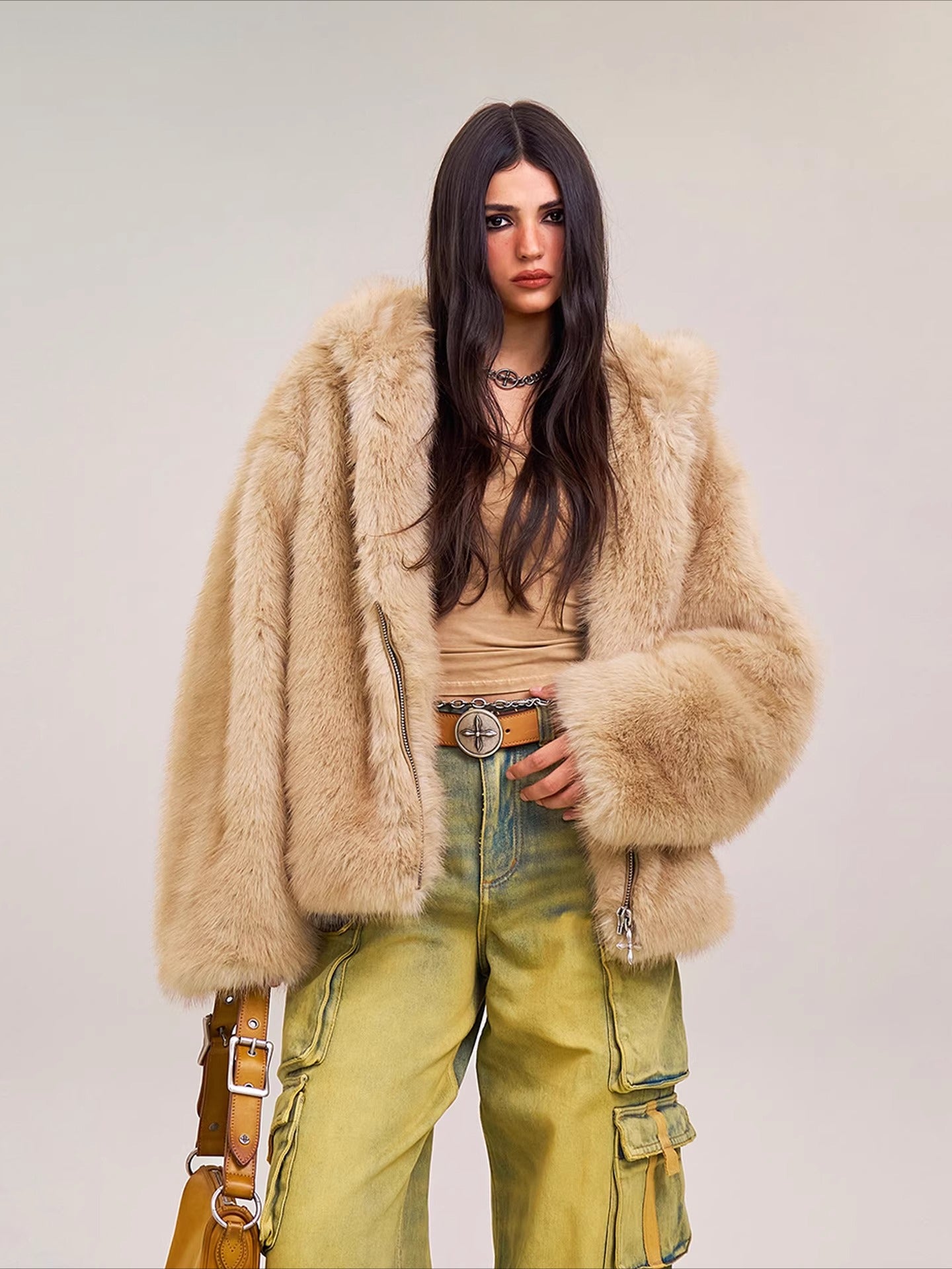 Cross Relic Oversized Faux Fur Hoodie