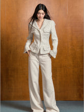 Navy Collar White Tweed Jacket - CHINASQUAD