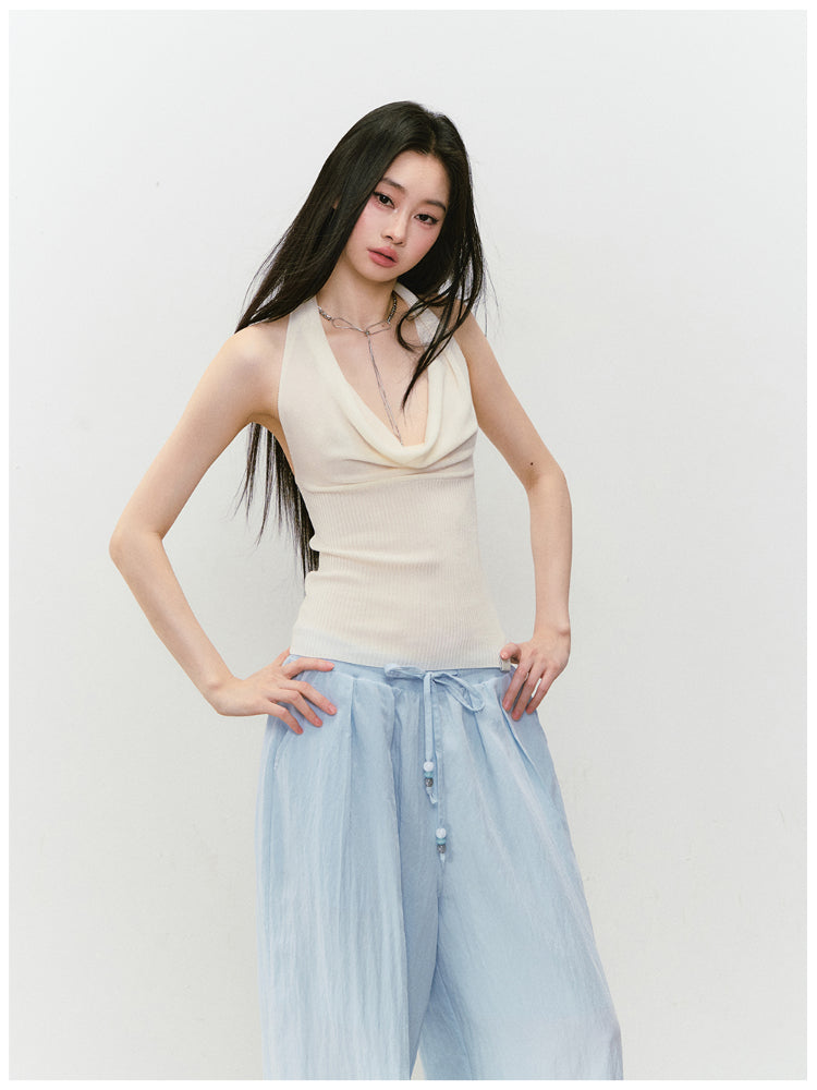 Heavy-duty Knitted Draped Neck Tank Top Set - CHINASQUAD
