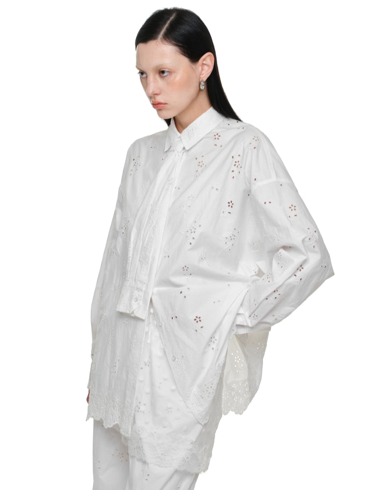 White Lace Jacquard Shirt - CHINASQUAD
