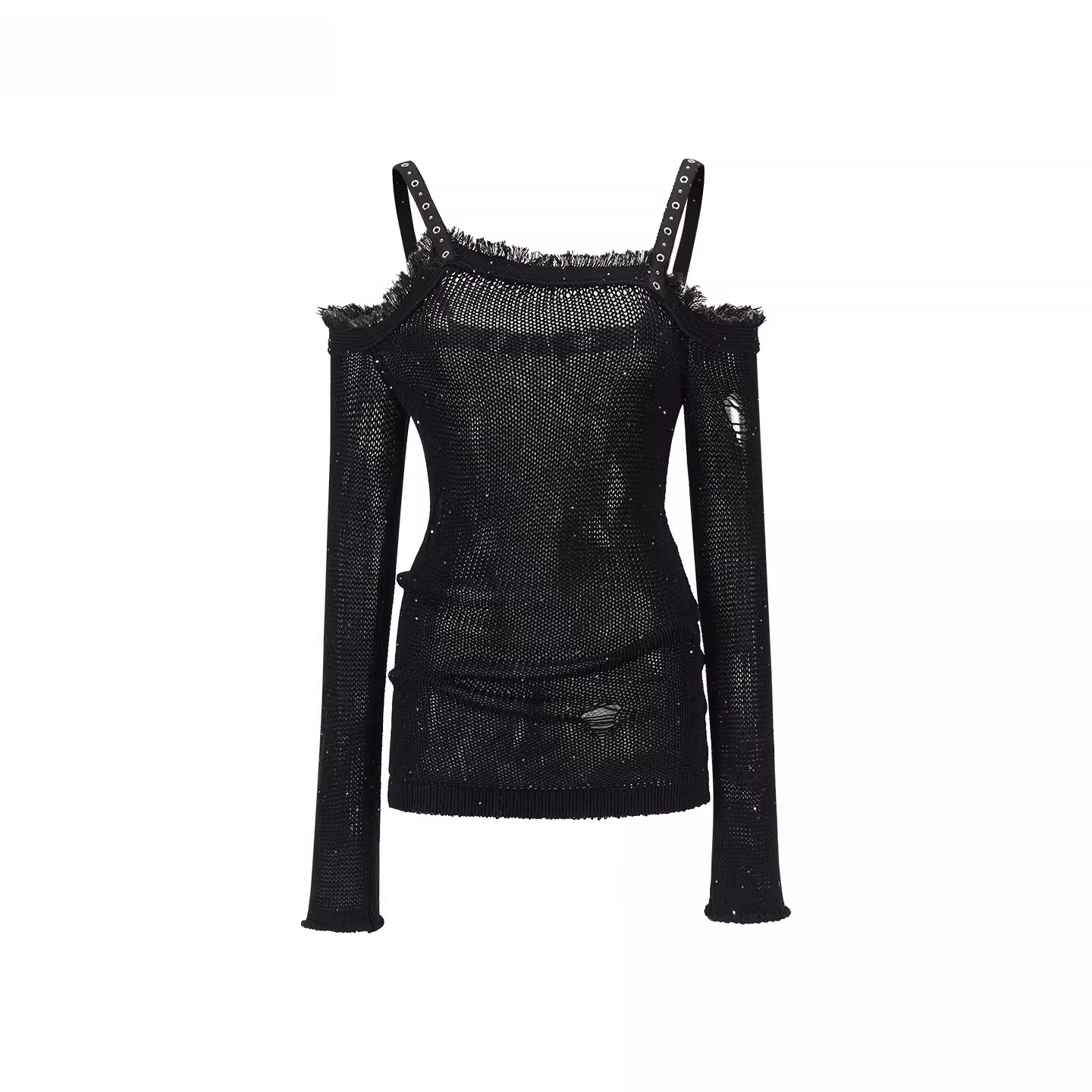 Distressed Off-Shoulder Knit Top