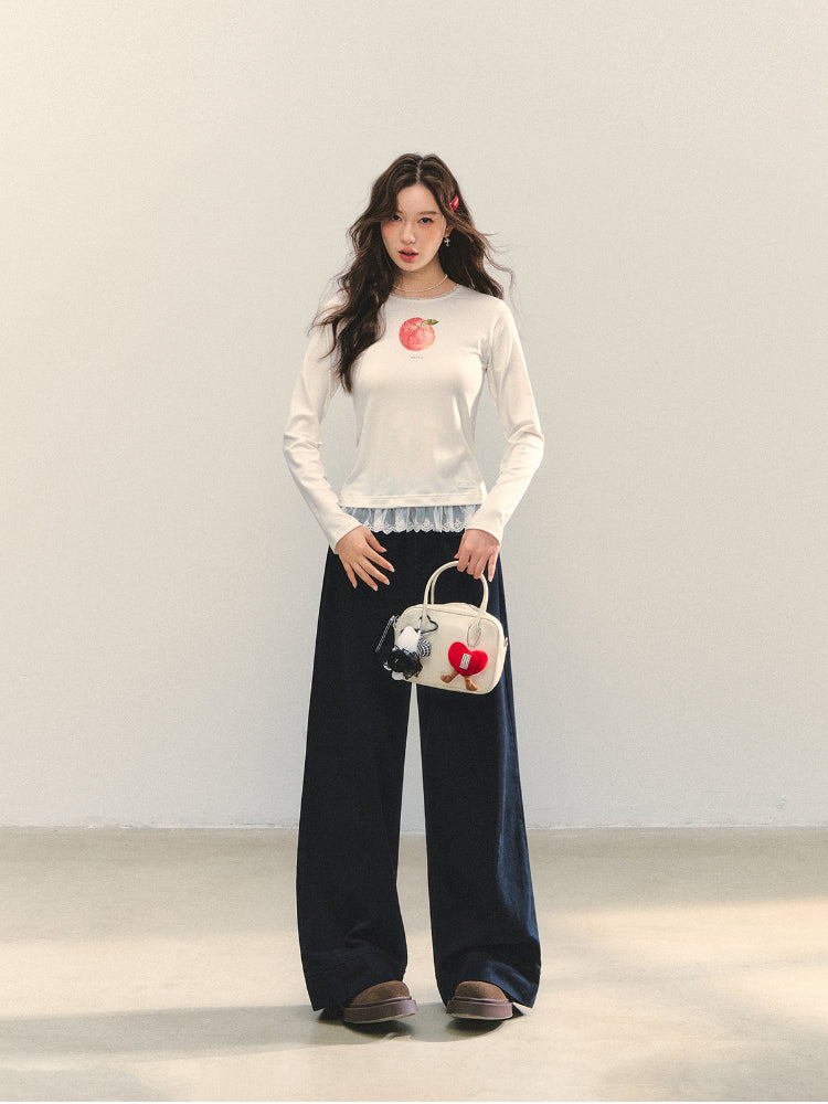 Fruit Print Lace-spliced T-Shirt - CHINASQUAD