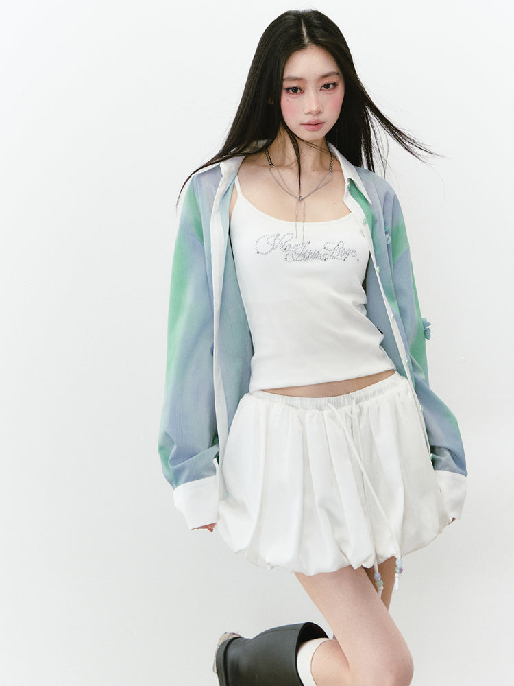 White Satin Tie-up Puff Skirt - CHINASQUAD