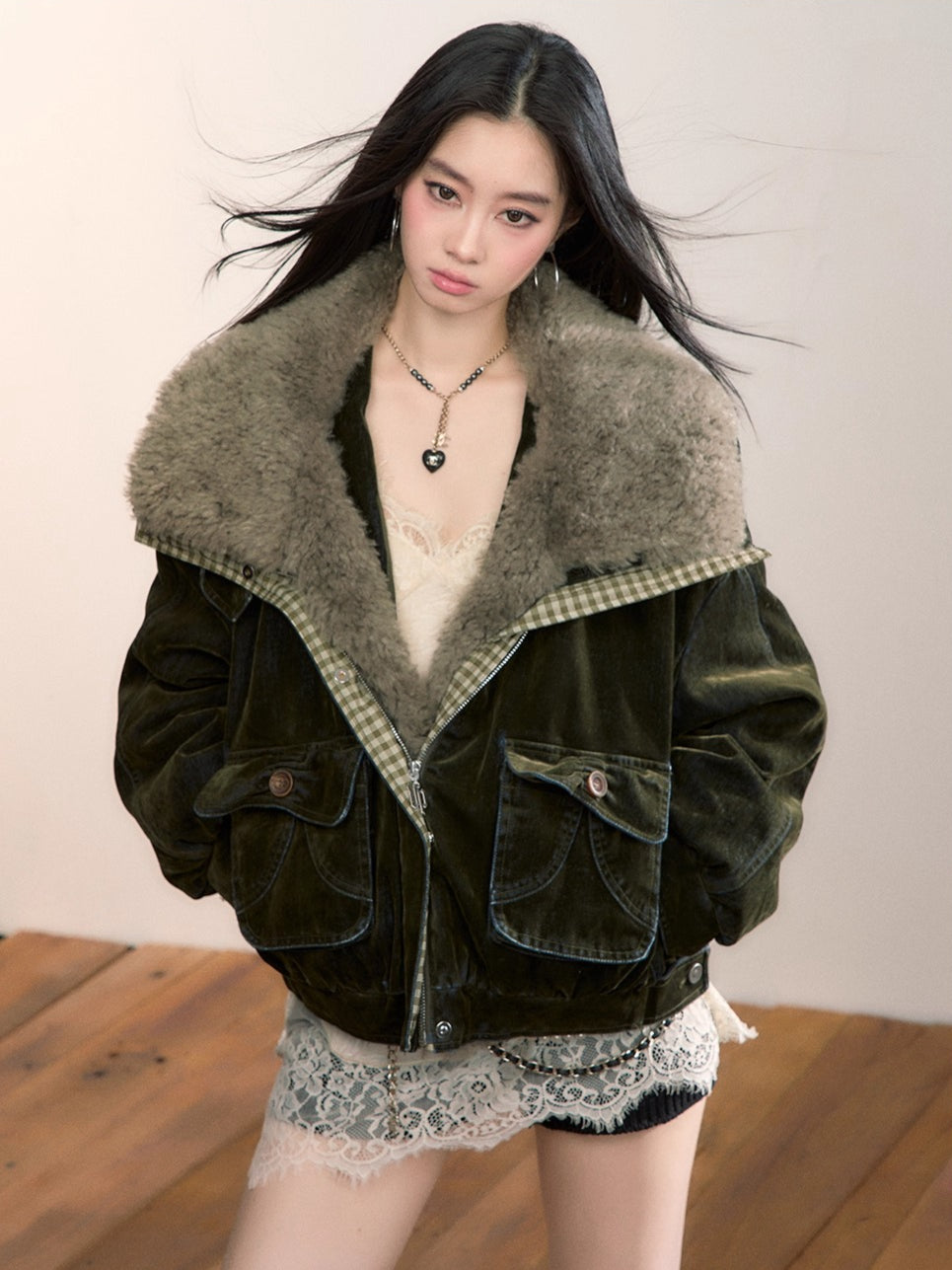 Velvet Fusion Oversized Faux Fur Down Jacket