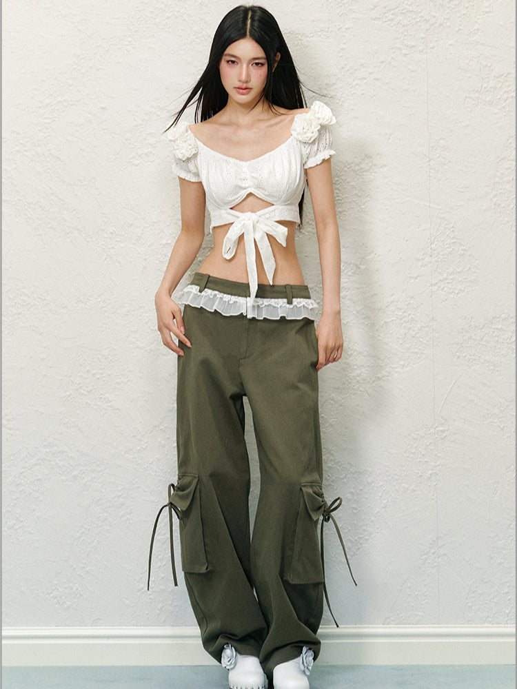 White 3D Flower Hollow Out Top - CHINASQUAD