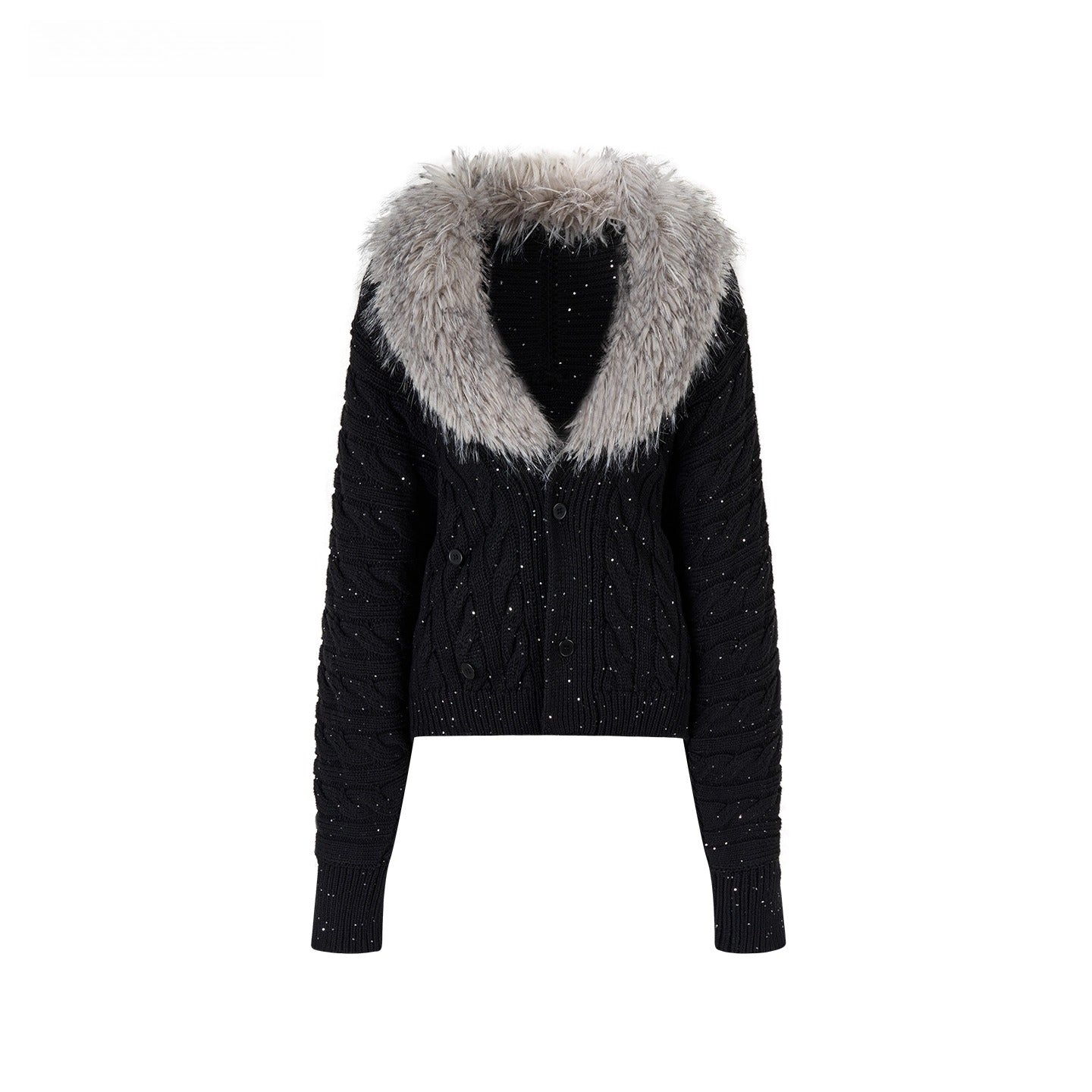 Detachable Faux Fur Collar Knit Cardigan - CHINASQUAD